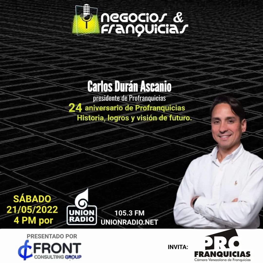 Te invitamos a nuestro programa 21/05 4pm que va con excelente contenido y grandes invitados por Unión Radio 105.3 FM y a través de unionradio.net ubica la sección audios en vivo - Valencia <a href="/UnionRadioVLN/">Union Radio Valencia</a> #negocios  #franquicias #marcas #empresas #Radio <a href="/Profranquicias/">Profranquicias</a>