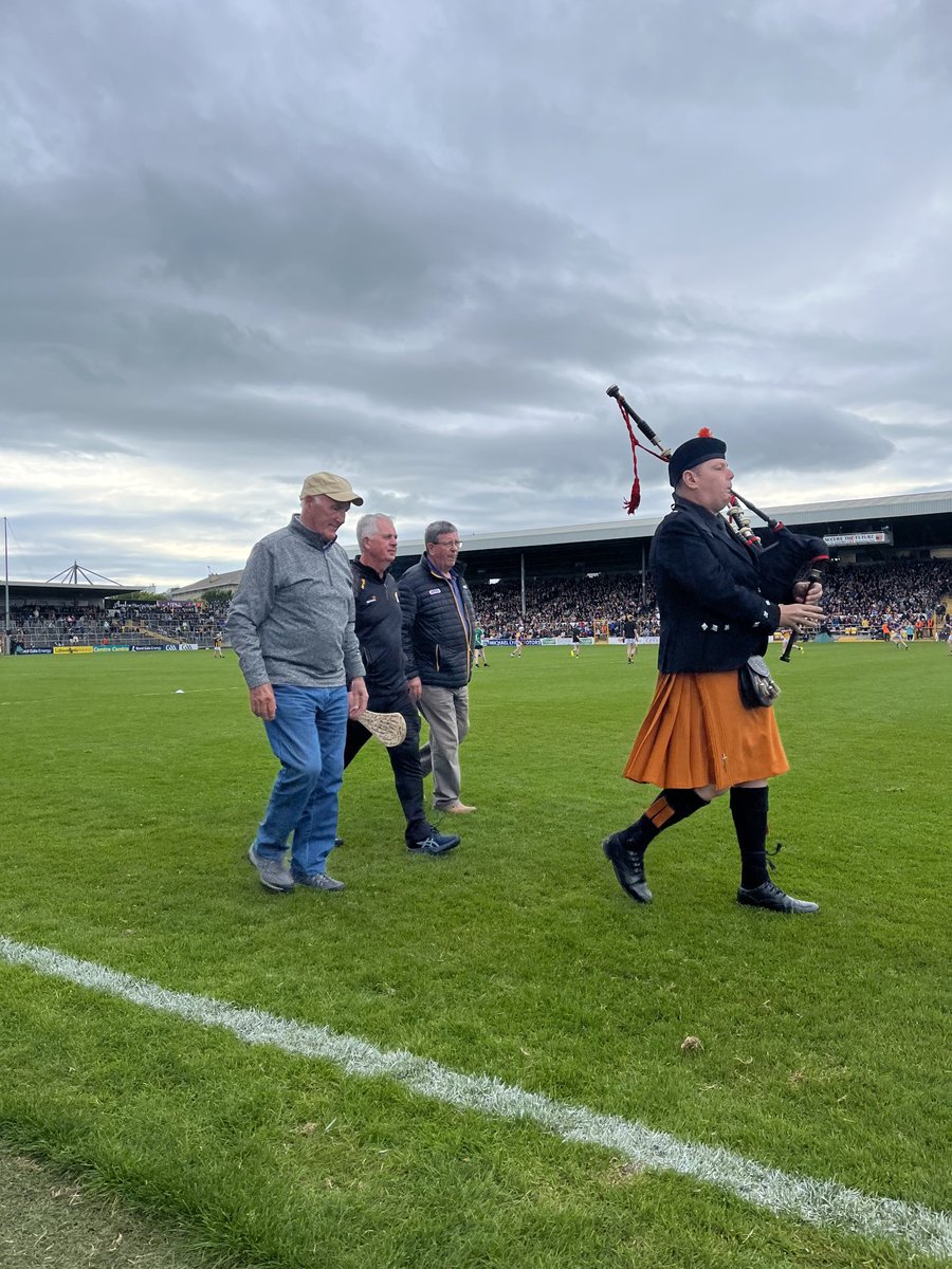 KilkennyCLG's tweet photo. Tommy Maher of the Kilkenny Supporters Club along with Eddie Keher and John Mackey being led into Nowlan Park today following Tommy’s Club to Club Walk for Ukraine. Well done to Tommy and thanks to all who donated. https://t.co/Ua70N9IXBs