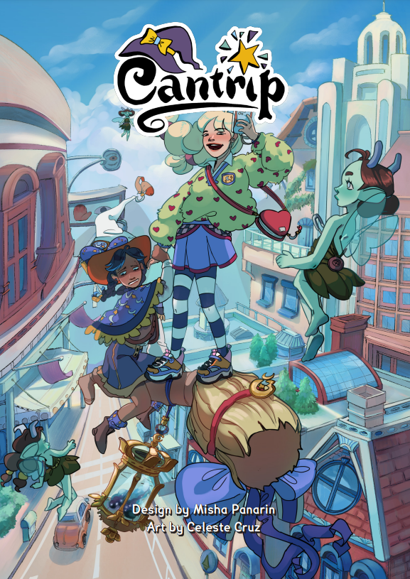 For #selfpromosaturday, I would like to point you towards my recently released game CANTRIP - a GMless, diceless game about young witches getting in trouble, fucking up spells and having big feelings. You can buy the PDF right now (link downthread) and the physical version soon!