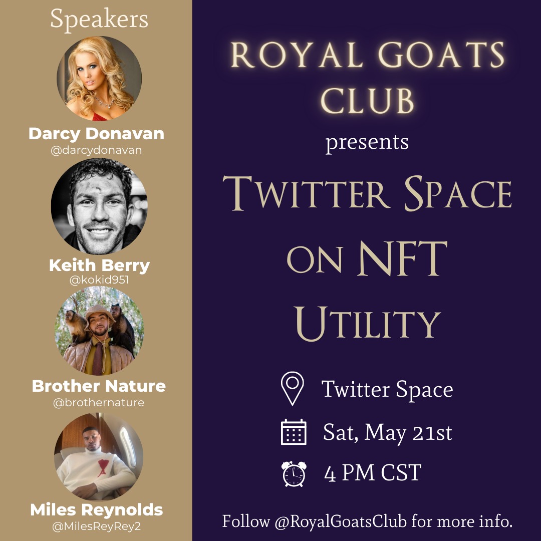 Join us today at 4.00 PM CST for a Twitter space with <a href="/darcydonavan/">DarcyDonavan.x</a> <a href="/kokid951/">NFT kid “Keith Berry”</a> <a href="/BrotherNature/">Brother Nature</a> &amp; <a href="/MilesReyRey2/">Miles Reynolds</a> 

We will be talking utilities!!