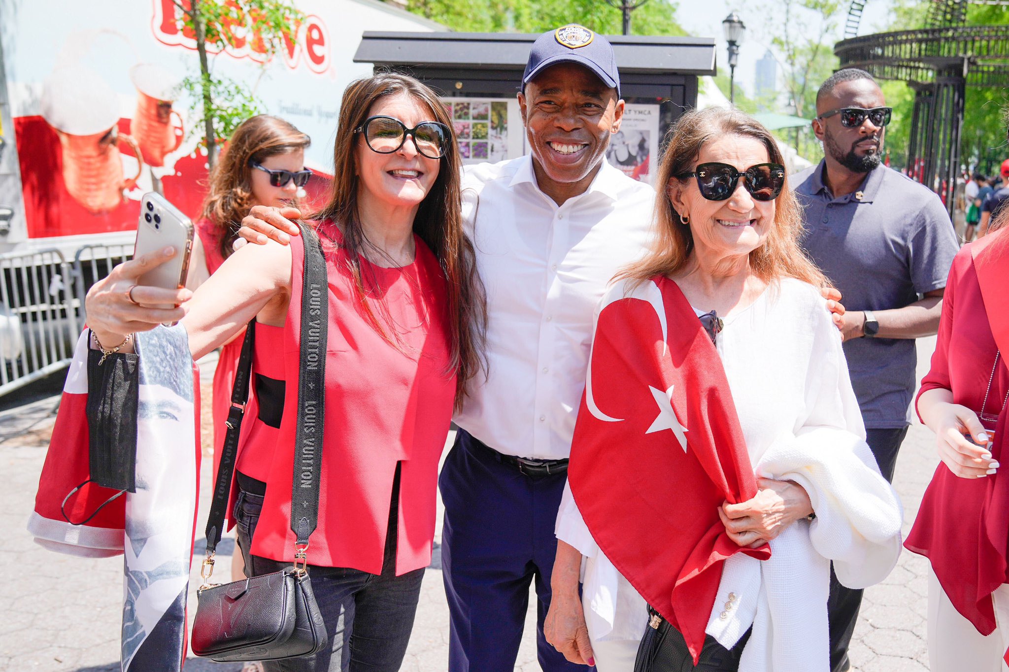 Mayor Adams poses with parade attendees