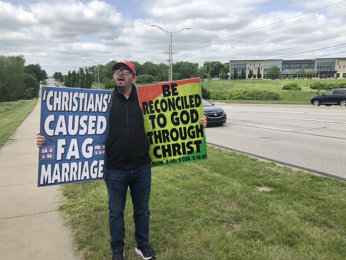 WBCTrumpet's tweet photo. ICYMI. Another 10! Olathe North HS #graduation2022 @onhsnews experienced #WBCSigns in the bright afternoon sun. These #graduates have received a steady diet of sin-enabling LIES. These words are their ONLY hope. #HardStop #FearGod #ObeyGod #ChristIsComing #MournForSin https://t.co/mdsamCpmTB