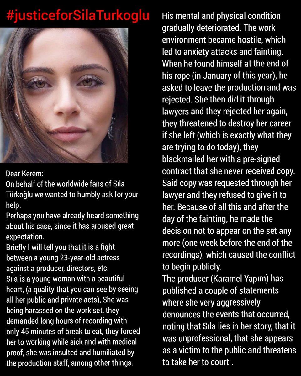 Please, as a fan and a woman, we need support to have justice in this case! She's been suffering a lot and people are trying to keep her in silence but we are her voice. 
@burcu_ozberk @cemre_baysel @aytacsasmaz @illhansen @KeremBursin 
#HeForShe
#JusticeForSıla https://t.co/7p0wFWJf6r.