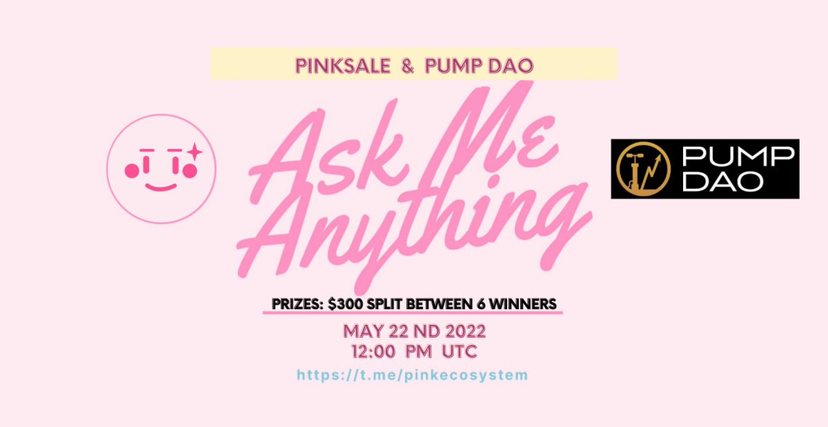 pump_dao's tweet photo. 🔥 Upcoming Pump DAO AMA!

✅ Event: Pump DAO voice AMA
✅ Where: https://t.co/kUnRpGfdET
✅ When: 22nd May 12:00PM UTC
✅ Prize: $300 split between 6 winners

👉 TG: https://t.co/AcReCjoXxK

👉 Web: https://t.co/qep3FCPQ2I

👉 PreSale: https://t.co/Ge57TIeY0Y https://t.co/CXuRMfuhRY