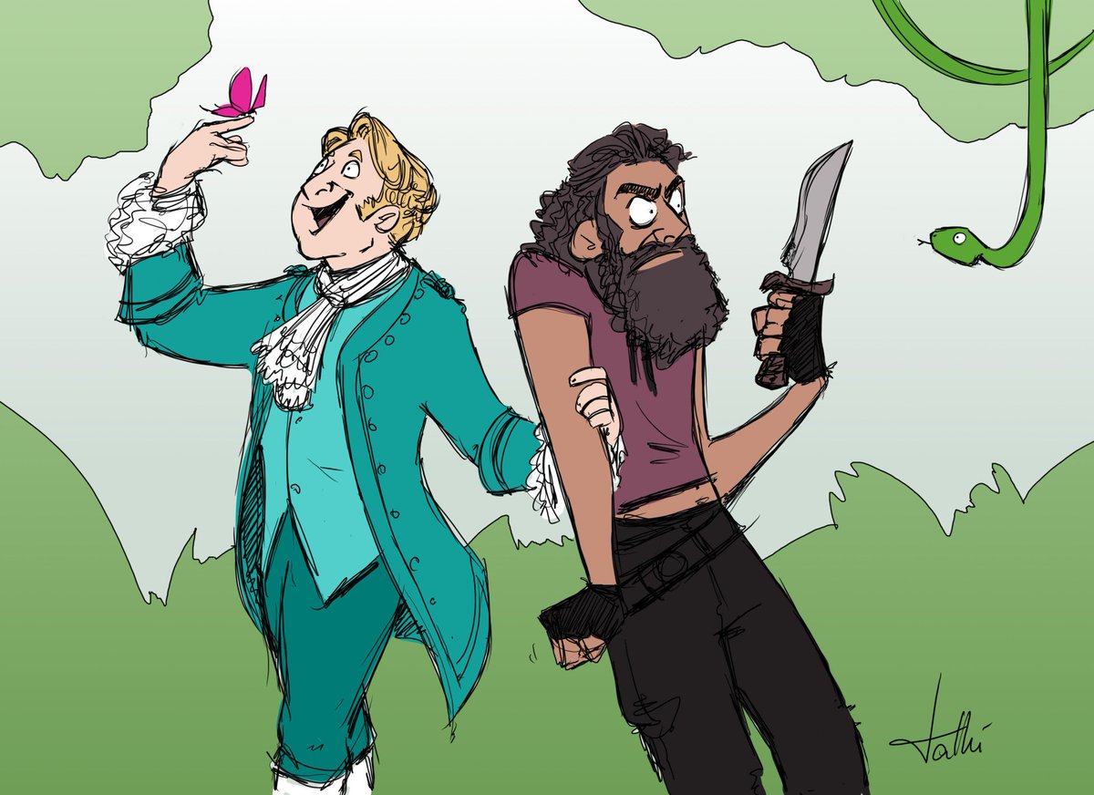 They're on a date. There's romance in the air. Also snakes.
#OurFlagMeansDeath Commission for Sparksearcher