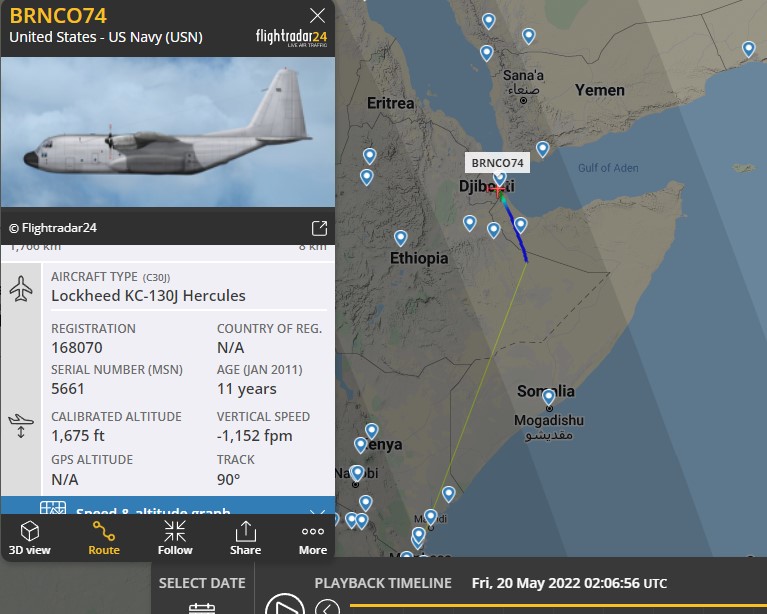 Laurent_Le_Bloa's tweet photo. #USNAVY KC130J #BRNCO73 fm #Mombasa to #Djibouti via #Wanlaweyn #BaleDoogle USAFB in #Somalia
@RAbdiAnalyst @Abdi678 @G_OnTheGround @ATCprowler @kinjeketile @OAbraar @Defense137 https://t.co/5ag0vV4zZX