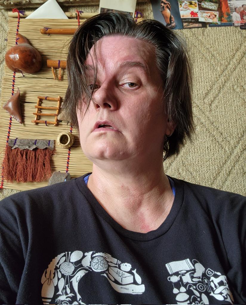dionneflinn's tweet photo. Mulch Day Selfie, sans glasses..89 degrees & rising, feels like 90, humidity 44% & rising, dewpoint 63 degrees & rising, no clouds....too hot to do more work, but I got the mulch...don't know ow how landscapers do this everyday. #StatHydrated #ImTooOldForThisShit 😎🤪😛😄🌞🌻🔥 https://t.co/5f64GAm7EJ