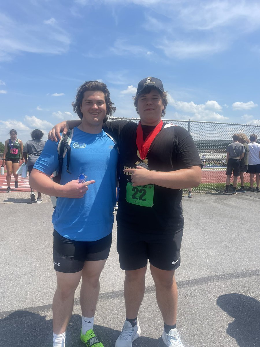 MikeBville's tweet photo. Number 1 senior @WShomper number 1 sophomore @MiderBrady in Pa in shot put. Next week States. @nationalthrows @CVTrackandField @BerksCatholic https://t.co/1MBs6sJrBV