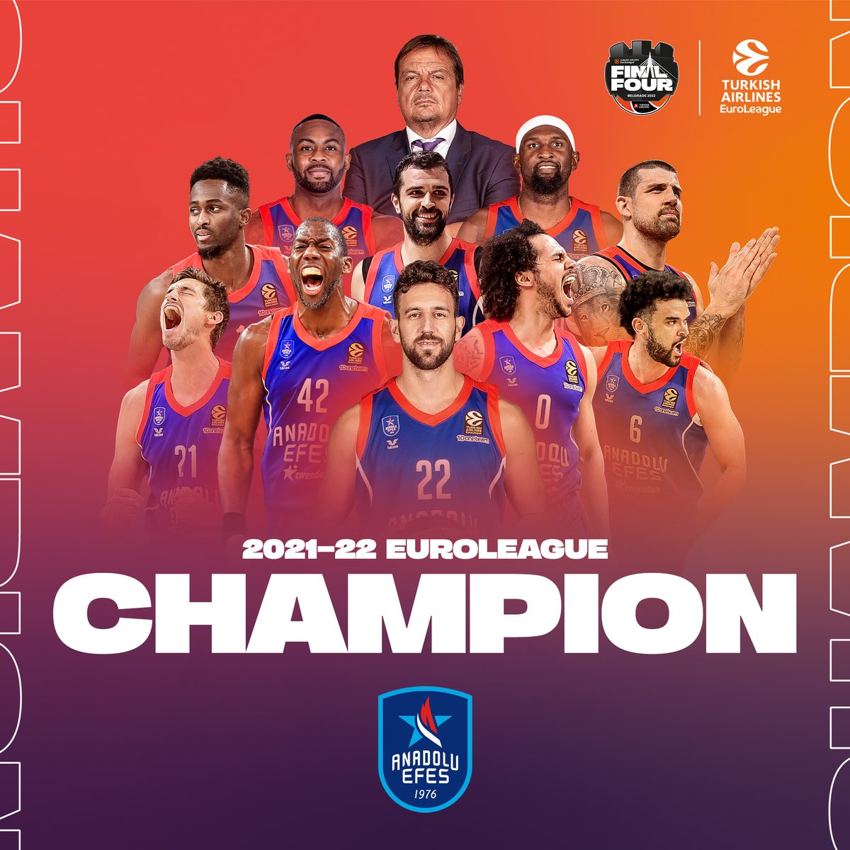 The 2021-22 EuroLeague Champion!

<a href="/AnadoluEfesSK/">Anadolu Efes SK</a> goes BACK-to-BACK 🏆

#F4GLORY