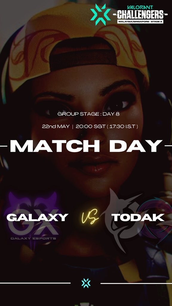 Facing <a href="/todakofficial/">Todak Official</a> in last match of Group stage of #VCT MY/SG ( Stage 2 : Week 2 )

⌛ :  20:00 SGT ( 17:30 I.S.T )
📺 :  youtu.be/hGMCJvjp8PA