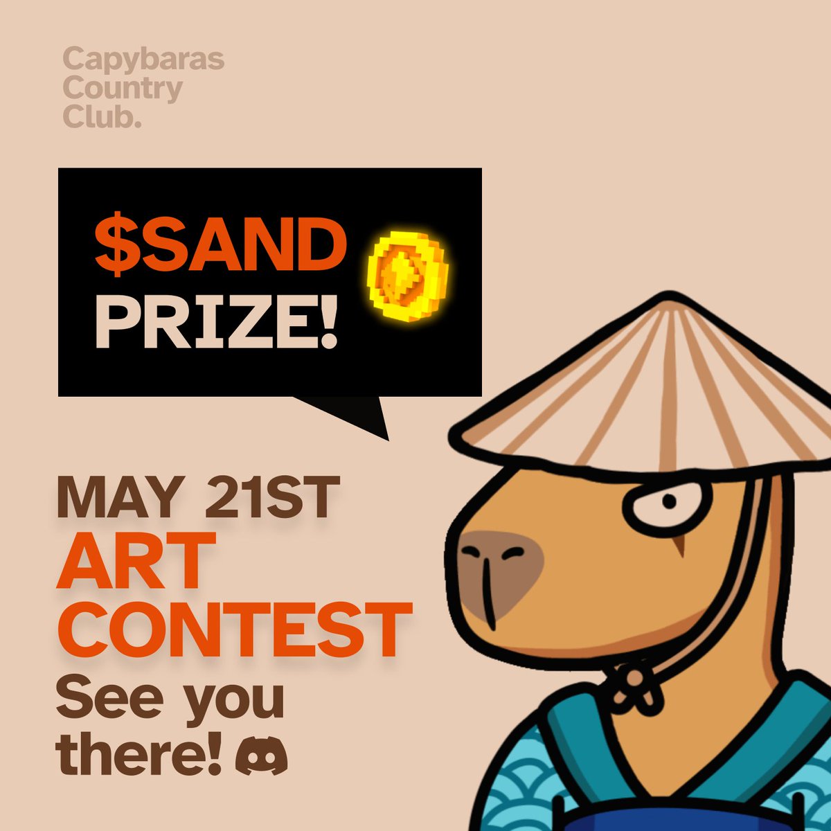 CapybarasCC's tweet photo. Hey, Twitter Gang 🔔

Our 2nd Art Contest is here, share your Capy Art with us!

1⃣ Tweet your fanart
2⃣ Mention @CapybarasCC
3⃣ Tag #CapyArtContest #CapybarasCC #CapyCountryClub 

This event will be for our holders! And the winner will get  $mSAND 🪙

Ends monday 6:00pm EST⏰ https://t.co/z7CBHdQVoG
