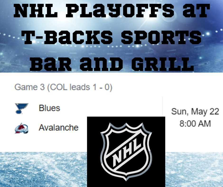 tbacksbbq's tweet photo. The NHL Playoffs has the WESTERN CONFERENCE Blues at Avalanche at 8:00am this morning at T-Backs Sports Bar and Grill. #nhlplayoffs #angeles #avalanchevsblues #tbacksisgood #angelescity #Pampanga #tbacks #tbackssportsbarandgrill
#panthersvslightning https://t.co/hZsMIA5P0o