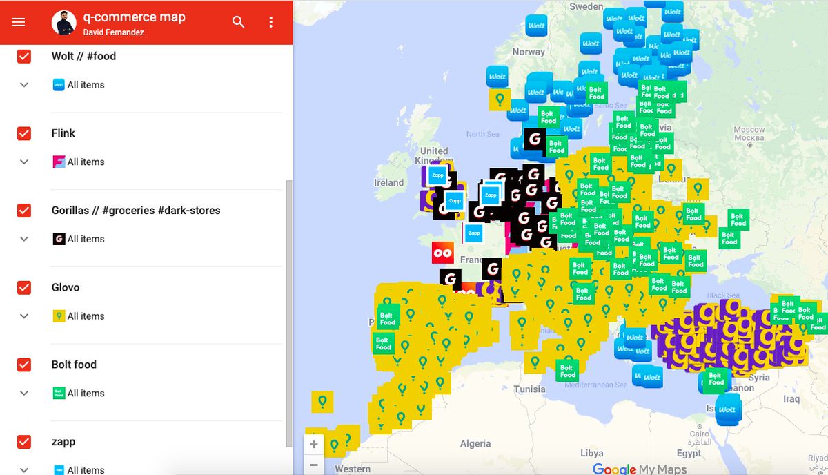 Inspired by the amazing mobility maps of @AugustinFriedel I’m compiling a map of #Qcommerce  across Europe 🛒🚲

So far most info is either about crazy funding rounds💰 or cities banning dark kitchens.

I still didn’t manage to find all, but I’ll be releasing more things soon! 👀