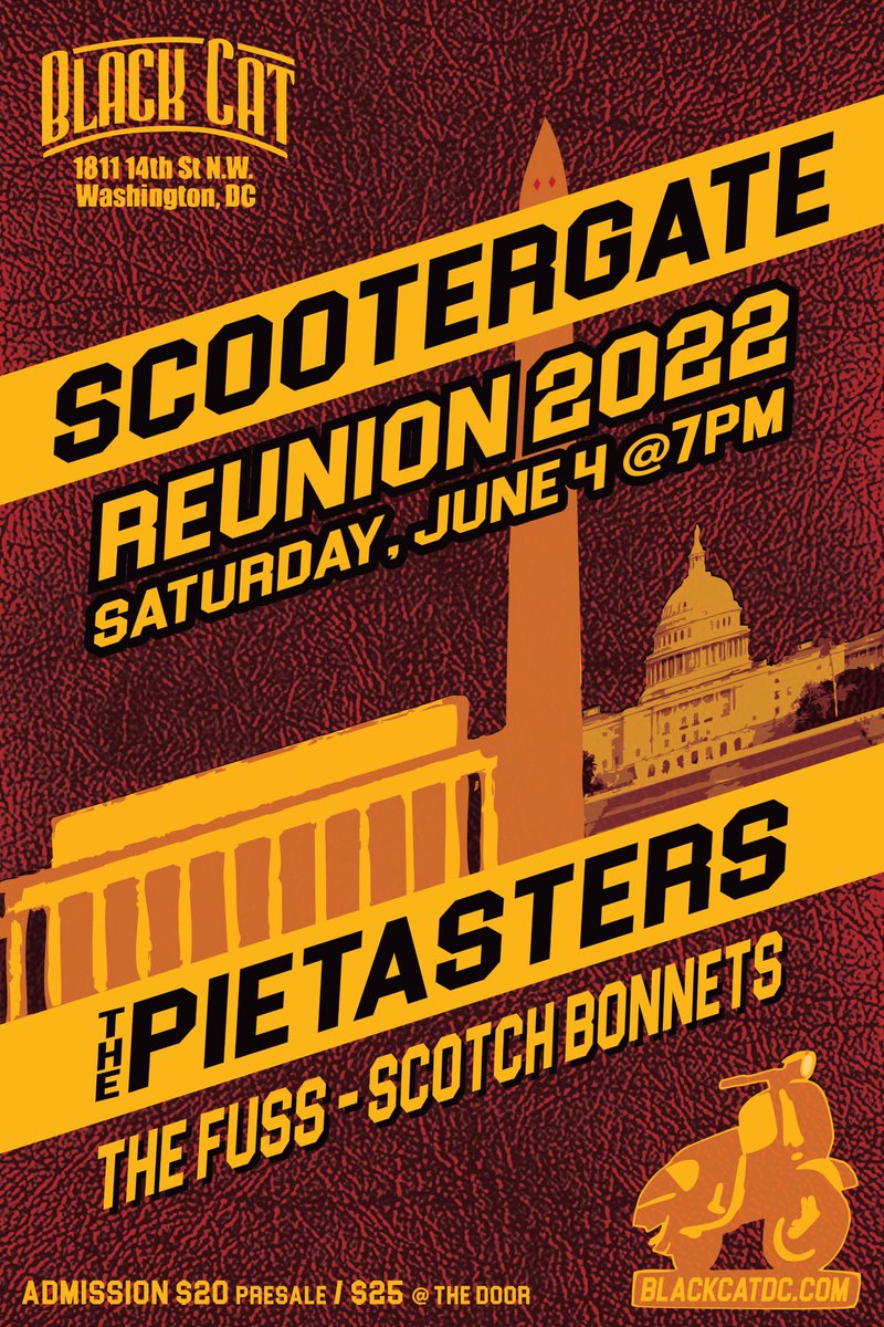 pietasters's tweet image. IN TWO WEEKS!
Sat June 4
Washington, D.C.
Scootergate 2002 @BlackCatDC 
ft.
@pietasters 
@thefussdc 
@steadyrockinSB 
Tickets: etix.com/ticket/p/45882…
#pietasters #thefuss #thescotchbonnets #ska #reggae #soul #Scootergate