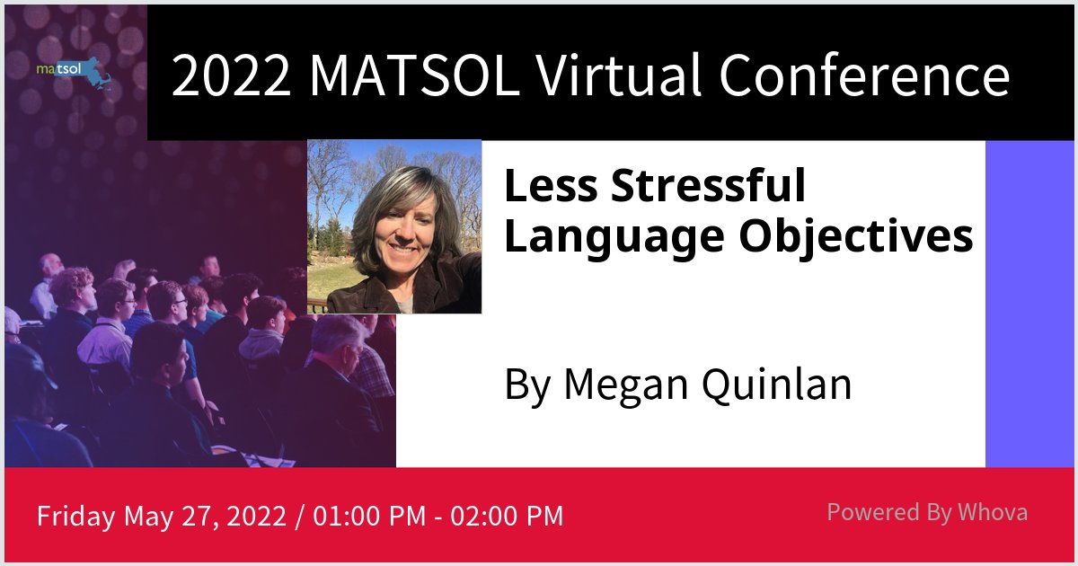 mqteach's tweet photo. I am speaking at 2022 MATSOL Virtual Conference. Please check out my talk if you're attending the event! #MATSOL2022 - via #Whova event app https://t.co/7ASjuRbuo9