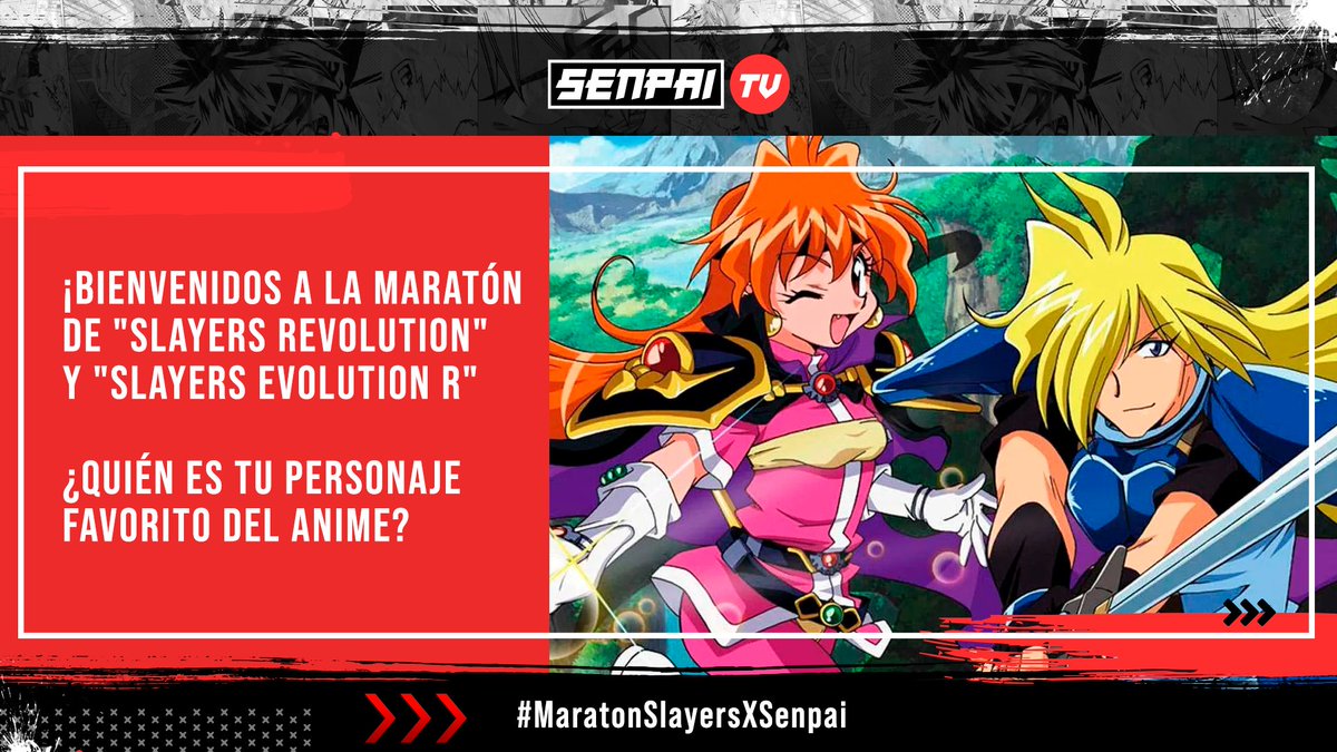 senpaitv_la's tweet photo. Sábado de maratón 😍
Comenzó "Slayers: Revolution" en Senpai TV

¿Quién es tu personaje favorito del anime?

Comenta usando el HT #MaratonSlayersXSenpai con un GIF o una foto 💻

Síguenos por la señal HD 758 de @VTRChile

#100Porcientoanime #SlayersRevolution #AnimeChile https://t.co/bf1nXt9HtB