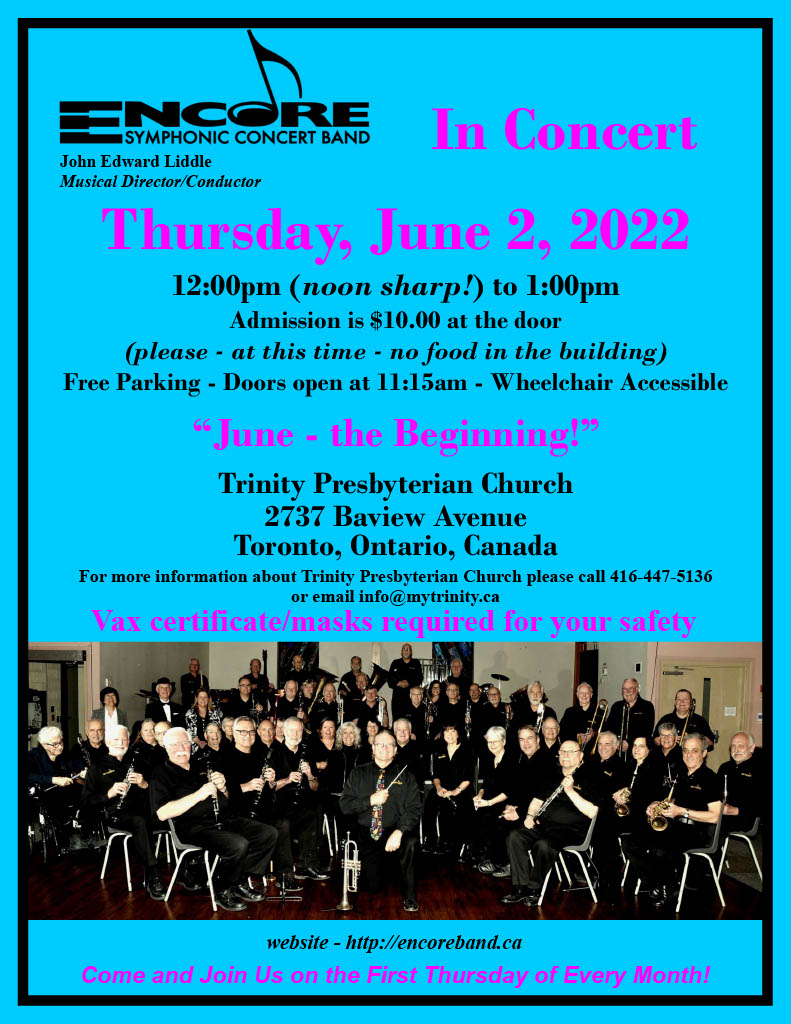 Another amazing Encore Band concert coming on Thursday June 2 at 12 noon. Live Big Band of 40 musicians, to entertain you for a full hour. <a href="/torontoevents/">Toronto Events</a> <a href="/Torontolife/">Toronto Life</a> <a href="/torontoconcerts/">Toronto Concerts</a>