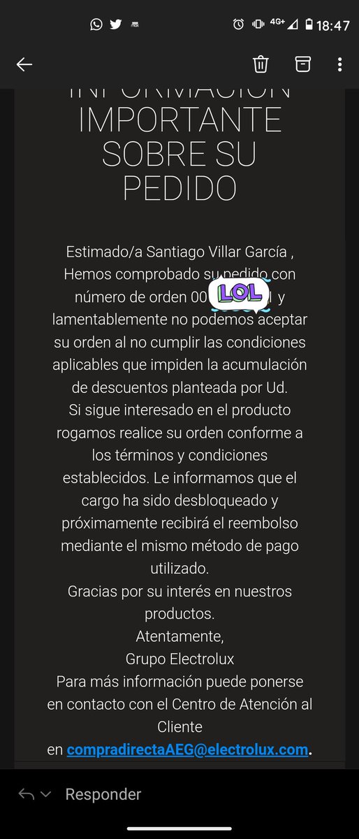 pequepontevedra's tweet photo. Os gusta @AEG_Esp ? Pues esto es lo que pasa si compras con sus ofertas, sin producto y dinero cobrado esperando el rembolso #afectadosaeg vaya verguenza https://t.co/Ac0BvlzBhn https://t.co/SzAUMIdoWU