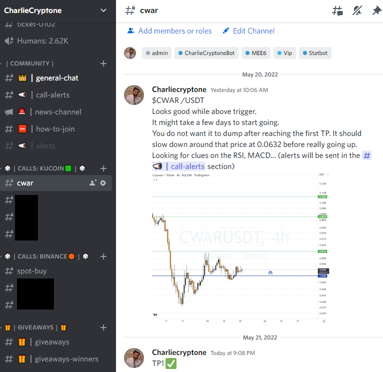 CharlieCryptone's tweet photo. $CWAR
TP1 ✅
+28% from trigger. 
No pump and dump in my group unlike what you can see on twitter with gems callers pump and dumping coin on their followers (and blocking comments).

➡️More call like these on the private Discord (https://t.co/O00OTDw9u8) 

#CWAR #charliecryptone https://t.co/d1ipzwlXa5