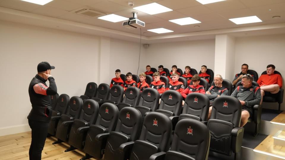 DundalkFC's tweet photo. The very best of luck to Bellurgan United’s U15 team who take on St Kevin’s Boys in the @SFAIreland National Cup final at the AUL on Sunday. The lads popped into Oriel last week where they were given a pep talk and tour by Stephen O’Donnell. 

🏆 Bring it home lads!! https://t.co/M9gSEvRt6z