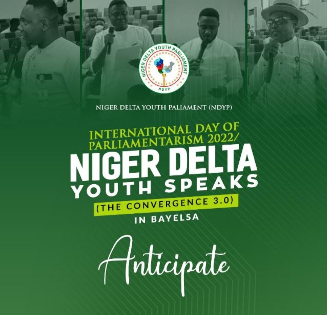 COMRIFON_DANIEL's tweet photo. #NDYP

NIGER DELTA YOUTH PARLIAMENT. 

BAYELSA TO HOST THE NIGER DELTA YOUTH PARLIAMENT 4TH PLENARY AND EXTRAORDINARY YOUTH DISCOURSE. 

The Bayelsa State Caucus of the Niger Delta Youth Parliament will be hosting 83 Parliamentarians and 90 delegates in Bayelsa State. https://t.co/KFrnINqtFg