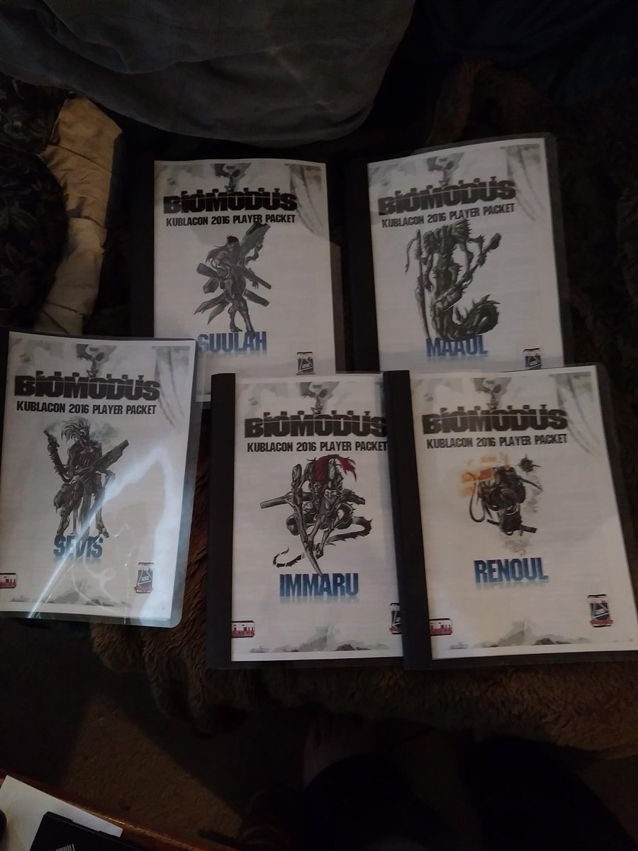 ProjectBiomodus's tweet photo. 6 years ago today, Project Biomodus made its first public debut at @KublaCon and these are the character packets with full playtests we handed out.

We are hoping that soon, we'll be back at @KublaCon to show off all the new things in the works! https://t.co/1G0RVN2876