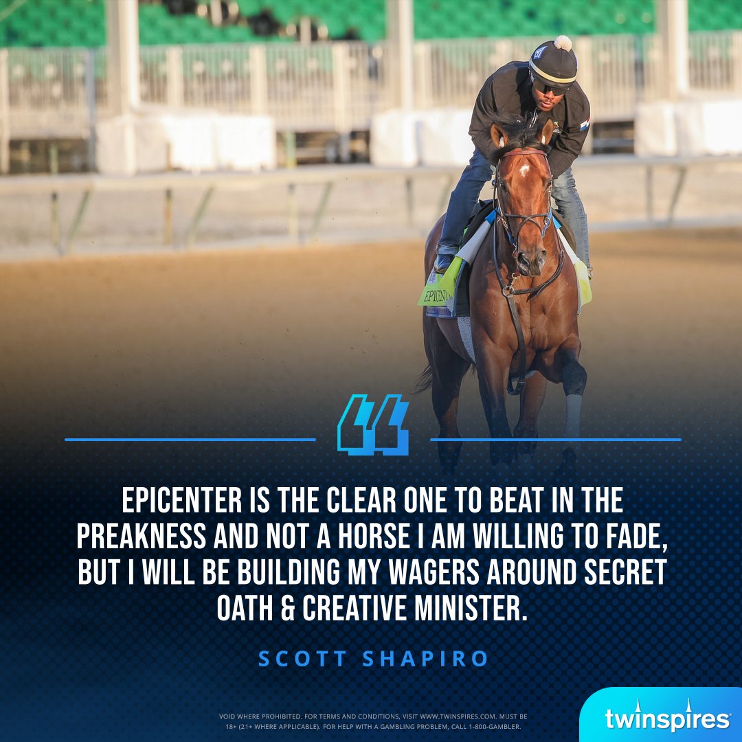 TwinSpires's tweet photo. Our man @ScottShap34 doesn't deny the talent of #Epicenter, but he'll be building his Preakness tickets around #SecretOath and #CreativeMinister.
Here's what he had to say π https://t.co/Szfe9o9REE
