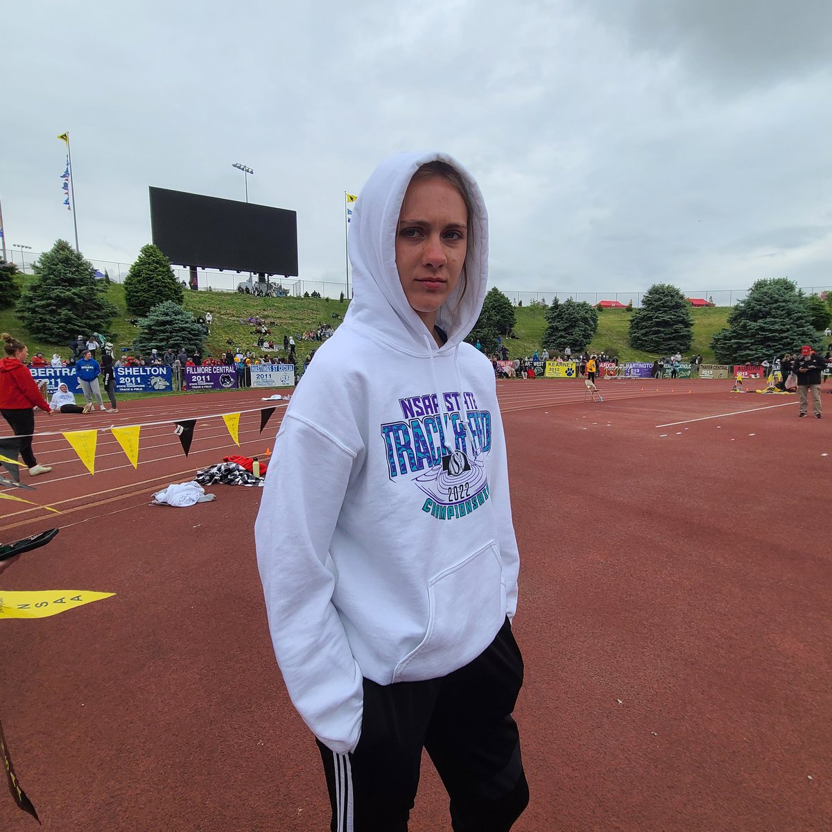 CL_track's tweet photo. The face of a competitor! Chloe makes the state podium with 5th place medal! Nice work! @Chloehanel05 https://t.co/VaBhOR7WMo