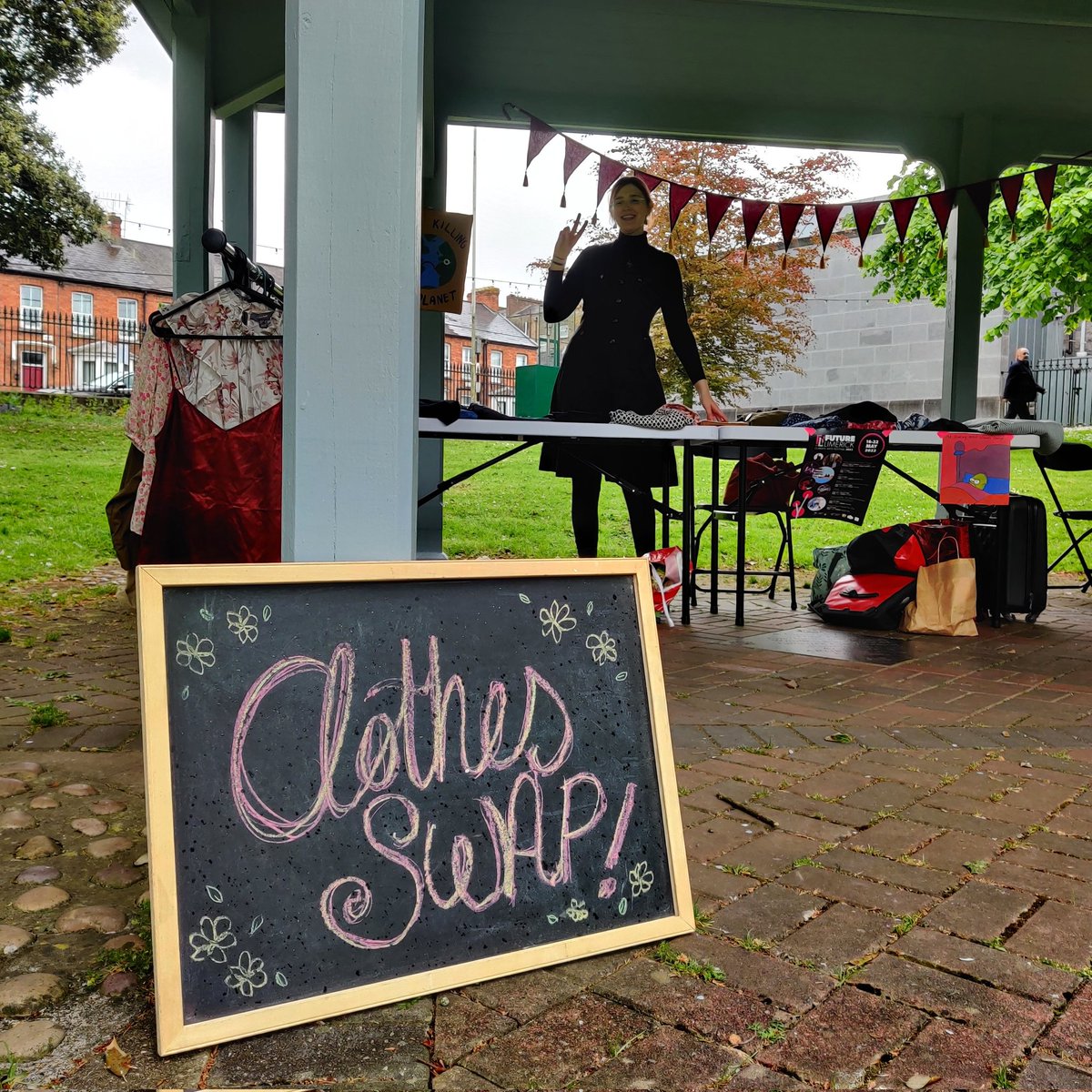 TheCo_opGirl's tweet photo. The #ClothesSwap today in People's Park, Limerick for the #FutureLimerick Climate Arts festival was a success!! 🌸 So many lovely (& stylish😉) people took part, we had a blast! #SwapDontShop ♻️💚 https://t.co/nYxnDnCUH8