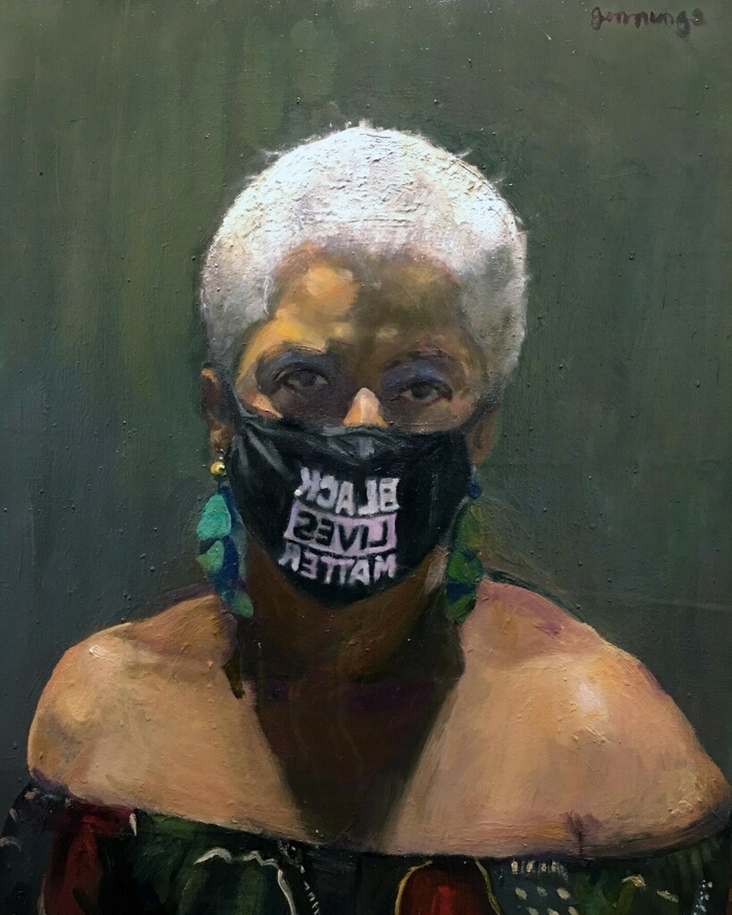 Amwomenartists's tweet photo. Black Lives Matter Self-Portrait by Pamela Jennings; featured in the show Breaking Through: The Rise of American Women Artists at the Customs House Museum. The exhibition runs March 5 through May 29 #PamelaJennings #AWABreakingThrough #CustomsHouseMuseum… https://t.co/G5TsjzI5Dl https://t.co/9M5Ojp9P5e