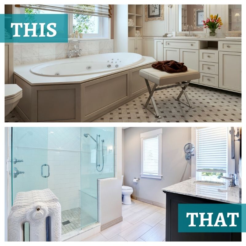 Would you rather have a gigantic shower or luxurious bathtub in your next #bathroomremodel?