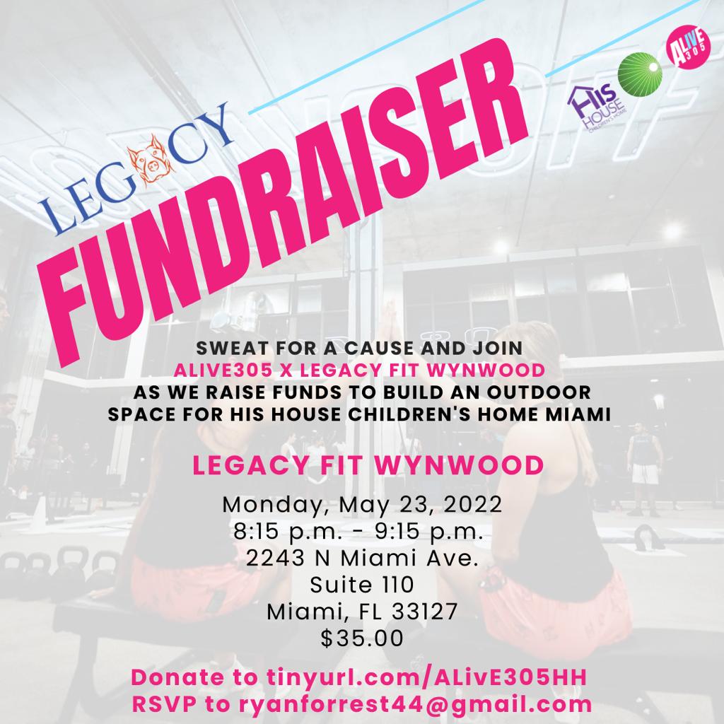 ALivE305's tweet photo. Join us this Monday, May 23 to sweat for a cause to benefit the outdoor playspace @HisHouseMiami! We'll be at the new #LegacyFit in Wynwood @nodaysoff. Through the @MiamiChamber #LeadershipMiami program we're fundraising for a cause. RSVP and Donate at https://t.co/Sjss4xTPMW https://t.co/GruyfVkwa9