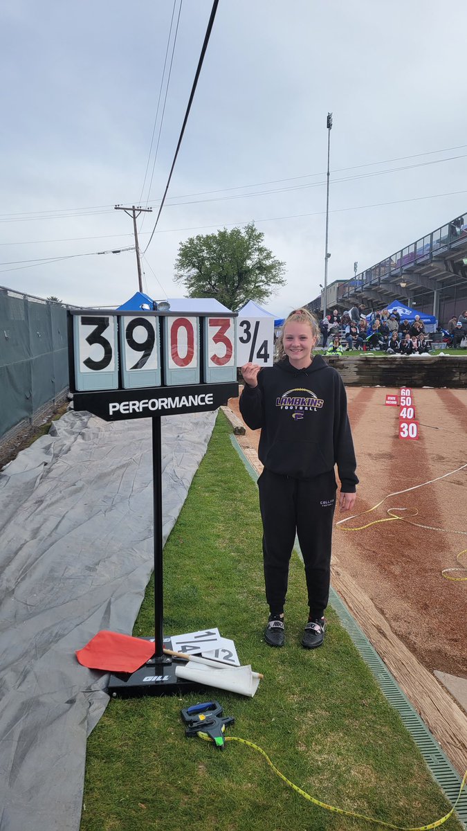 Your 5A State Champion in the Shot Put!!🥇🏆 LAURA DAVIS!!!!! #Lambkins 🐑💜