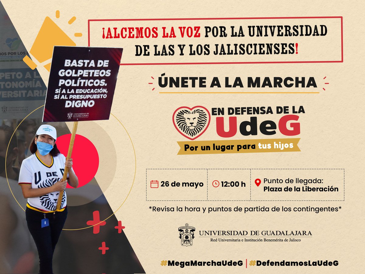 Súmate a la marcha más grande de la historia universitaria. 🤩🖤🦁

Este 26 de mayo #DefendamosLaUdeG