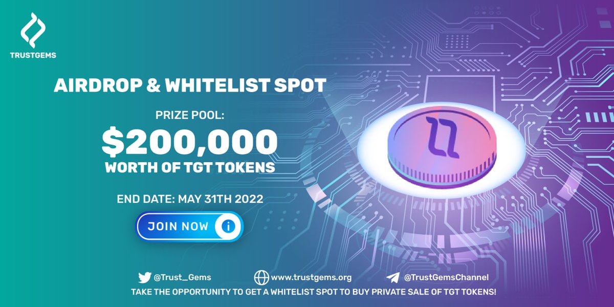 airdropblogs's tweet photo. #Airdrop: TrustGems (TGT)
Prize Pool: $200,000 
Referral: $1,000 USDT - top 5 users
Winners: for all + top 5 users

Airdrop Link: https://t.co/Wu8NeJYwT7

- Follow @Trust_Gems
- Distribution date: July 05, 2022

Website: https://t.co/ViwR6IjpBi https://t.co/uyk1B88TU1
