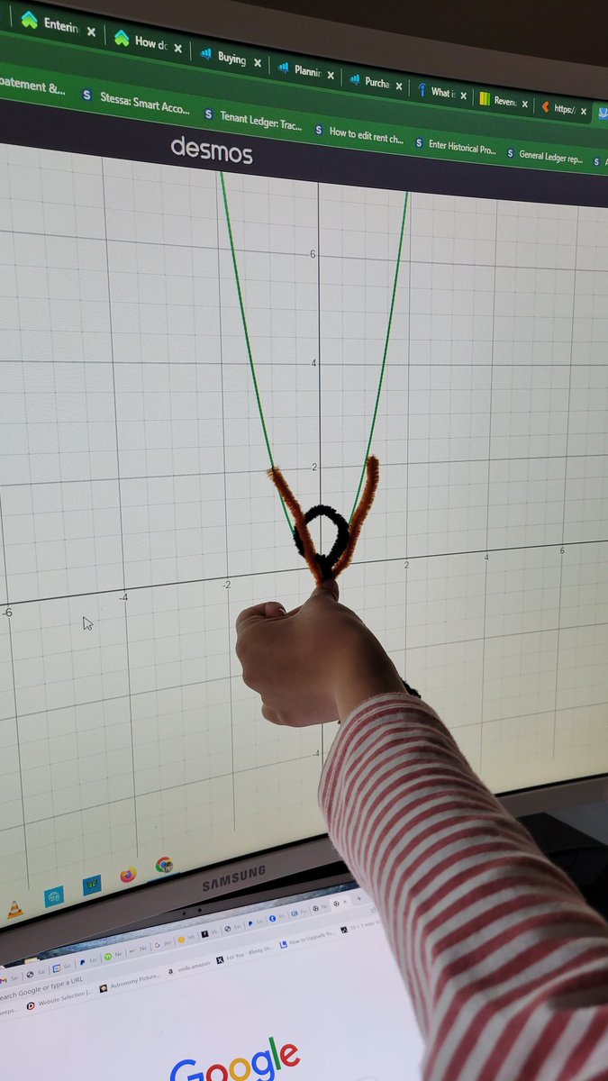 BobQuadratic's tweet photo. We spent time matching lines on @desmos to my friends. Lily did a great job matching! She even did the counting to make Linear Lydia appear. https://t.co/uj6um5MXut
