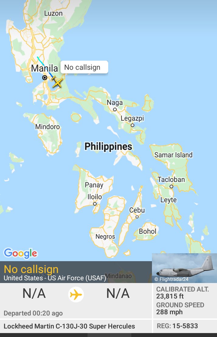 Oceanworldfree's tweet photo. 🇺🇲USAF 15-5833 #AE5DF6
heading for #SanBernardinoStrait
& #SurigaoStrait
Lockheed Martin C-130J-30 Hercules https://t.co/6W7m4UGJiP