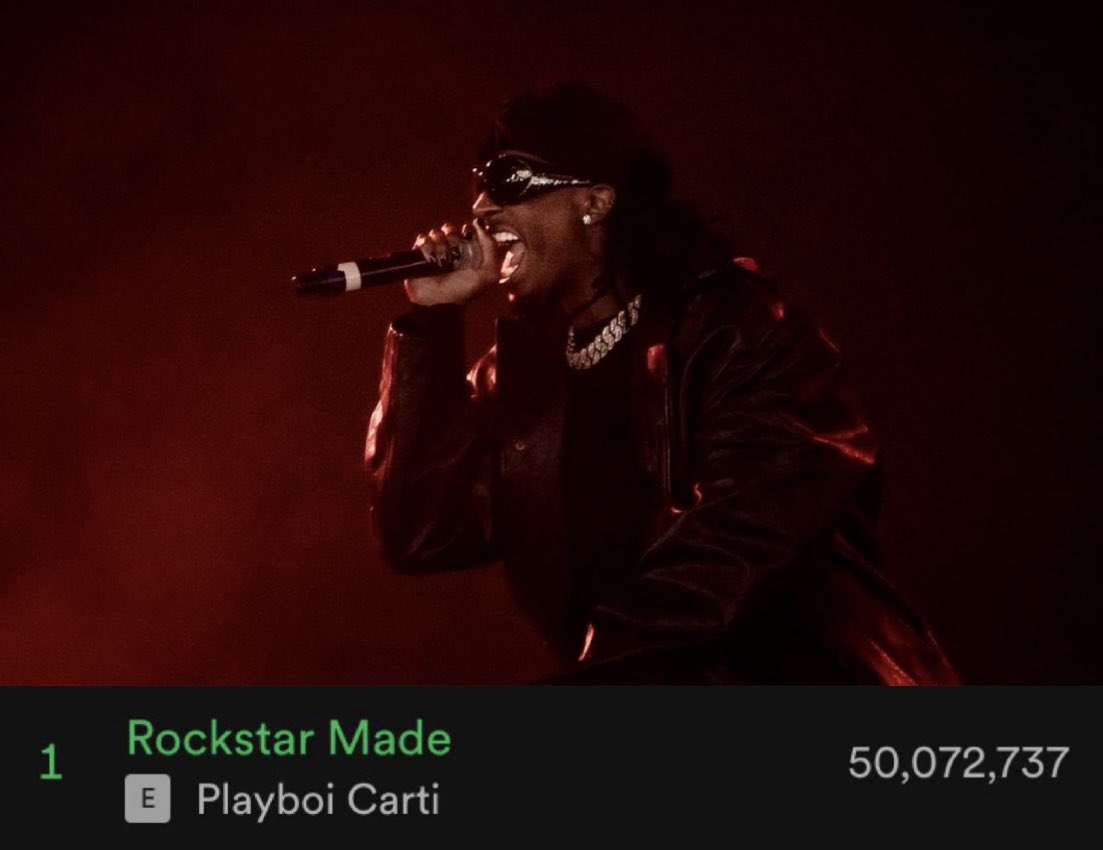 Carti Charts 🏴‍☠️ on X: Playboi Carti's “Rockstar Made” has surpassed 50  Million Streams on Spotify! 🎸  / X