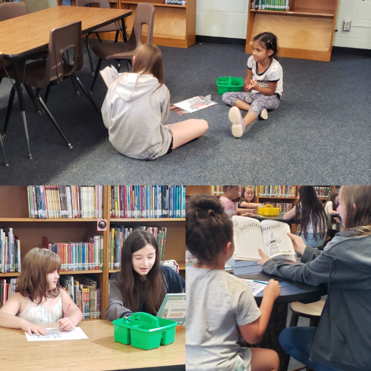 Library_PVMS's tweet image. Our K-2  students found some joy in reading with our middle school students and created their own Elephant and Piggy comic/jokes. Little ones have the weirdest sense of humor! The cool 6th graders even did some Go Noodle with us!  #spslib #joyofreading @PViewSPS @GoNoodle