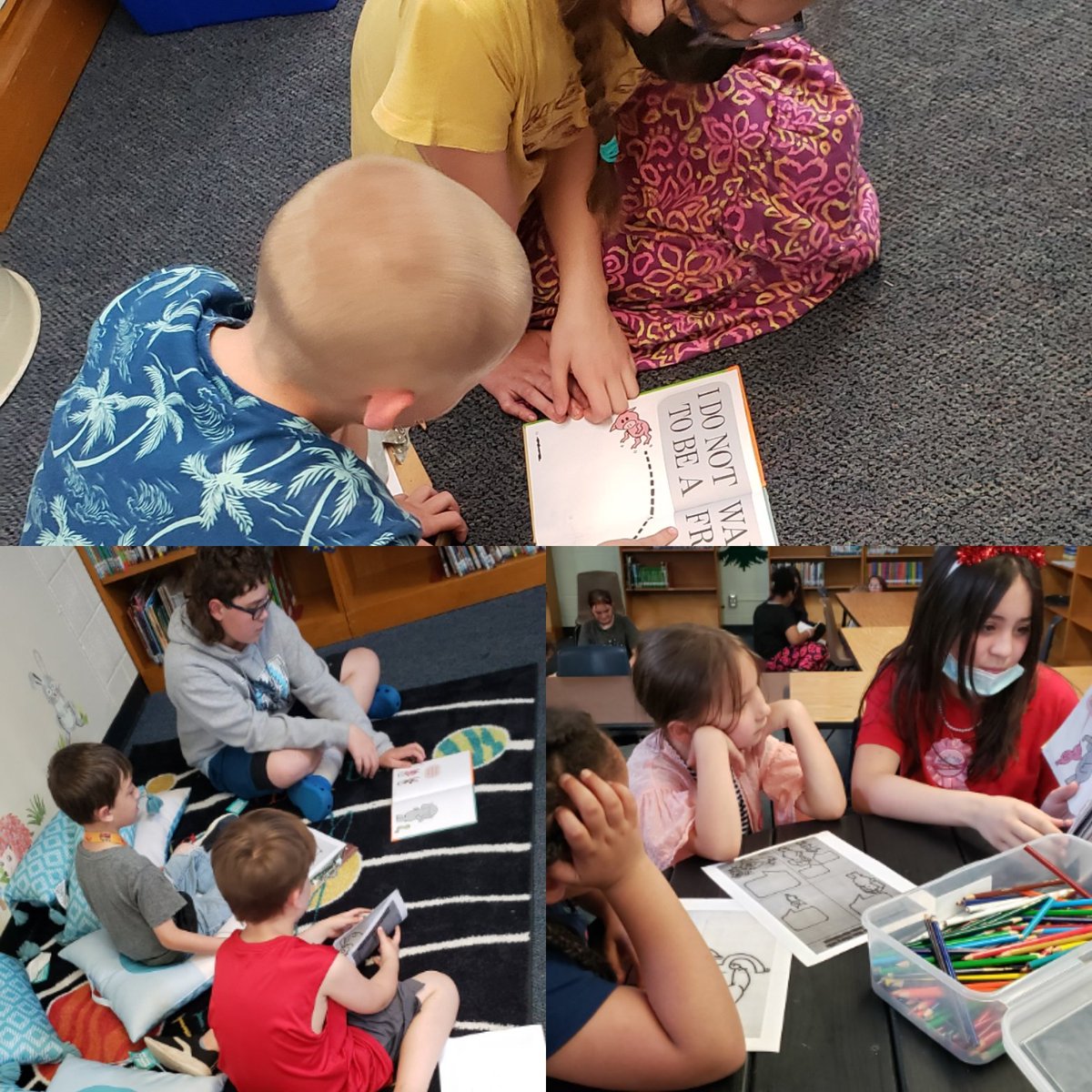Library_PVMS's tweet image. Our K-2  students found some joy in reading with our middle school students and created their own Elephant and Piggy comic/jokes. Little ones have the weirdest sense of humor! The cool 6th graders even did some Go Noodle with us!  #spslib #joyofreading @PViewSPS @GoNoodle
