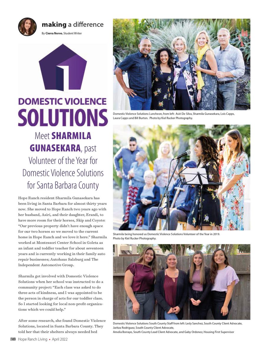 dvsolutions_sb's tweet photo. 📰💜 One of our amazing longtime supporters, Sharmila Gunasekara, was featured in Hope Ranch Living Magazine!

Special thanks to Sharmila for all she does in our community, and to Hope Ranch Living Magazine for the awareness! https://t.co/dTWyoYHQAj