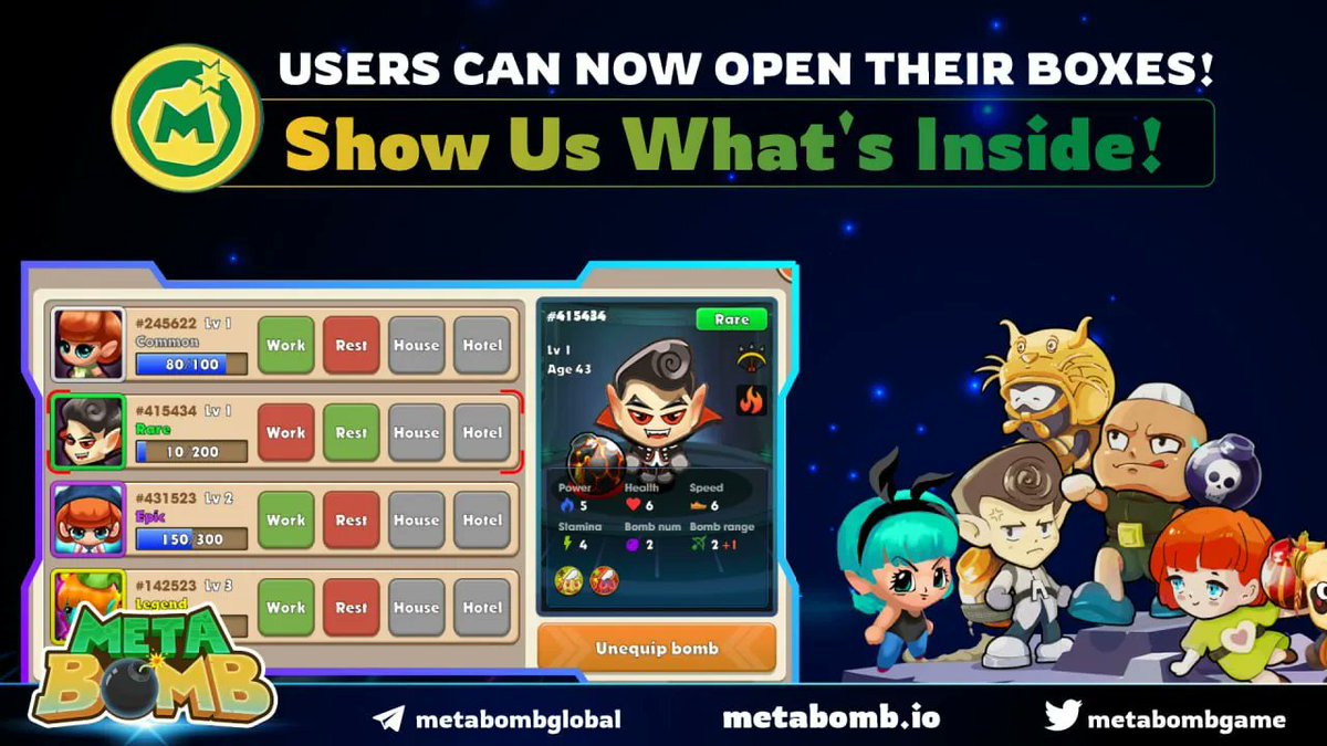 metabombgame's tweet photo. 🎮 CAPTURE THE UNBOXING EMOTION contest is happening!

😎 Record yourselves opening Hero Boxes 
✅ Upload it on YouTube / TikTok
👉 Use the hashtags: #MetaBomb #Unboxingmoment #Gamefi2.0 #MTB 
🌐 Fill your info here: https://t.co/kVj0GInghx

🤩 We'd love to see your reactions! https://t.co/NmtF32UHtD