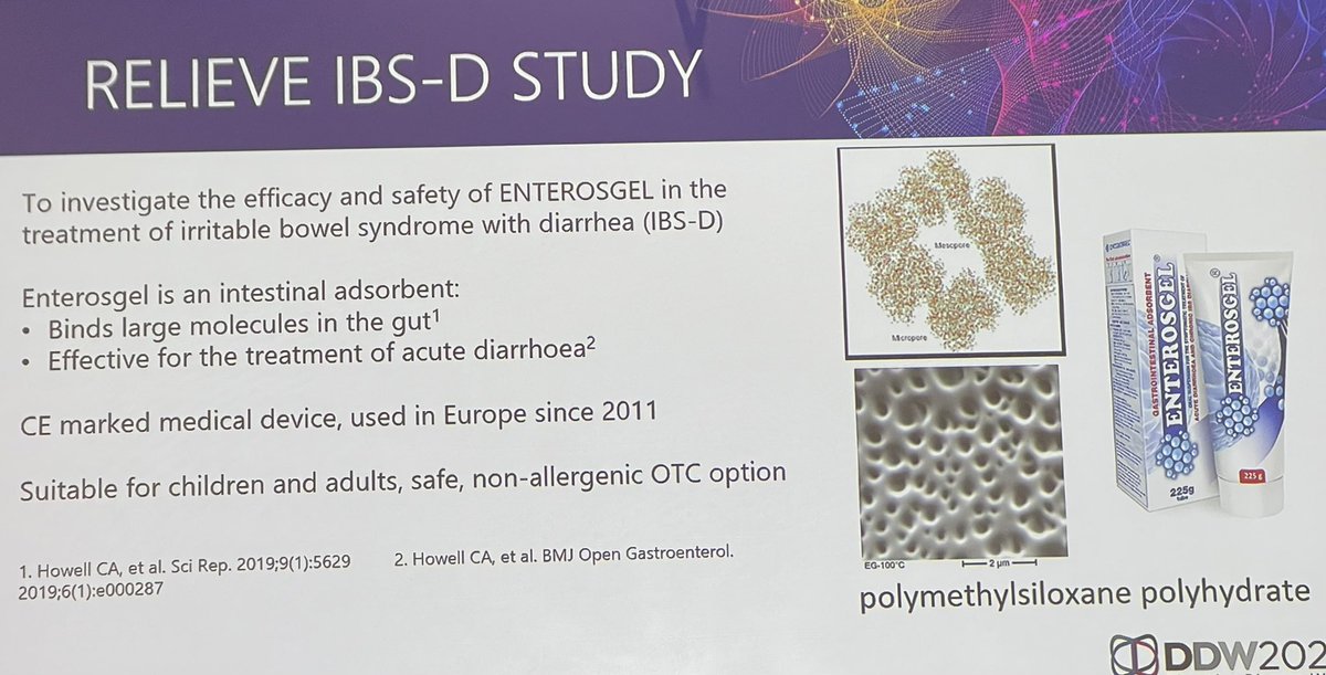 mgrover_gi's tweet photo. Large study examining Intestinal absorbent #Enterosgel for #IBS-D showing improvement in pain and stool consistency, particularly urgency and over short term @DDWMeeting #DDW2022 https://t.co/MAduciYT3K