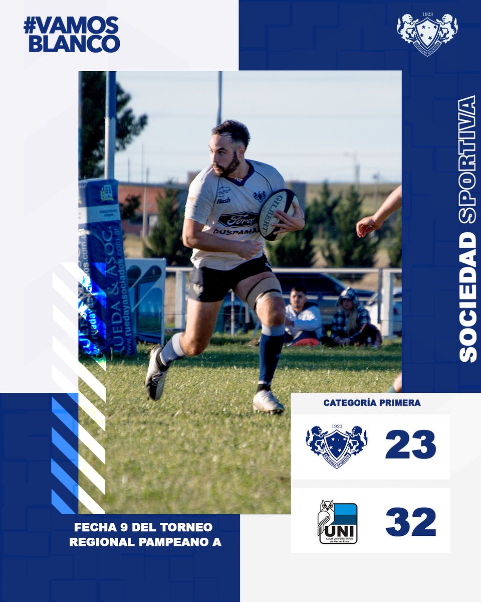 Fecha 9 del Torneo Regional Pampeano A.

Sociedad Sportiva no pudo como visitante ante Club Universitario de Mar del Plata. #VamosBlanco 🤍

Resultados 👇
Primera: 23-32 vs Universitario MDP
Intermedia: 22 a 24 vs Universitario MDP