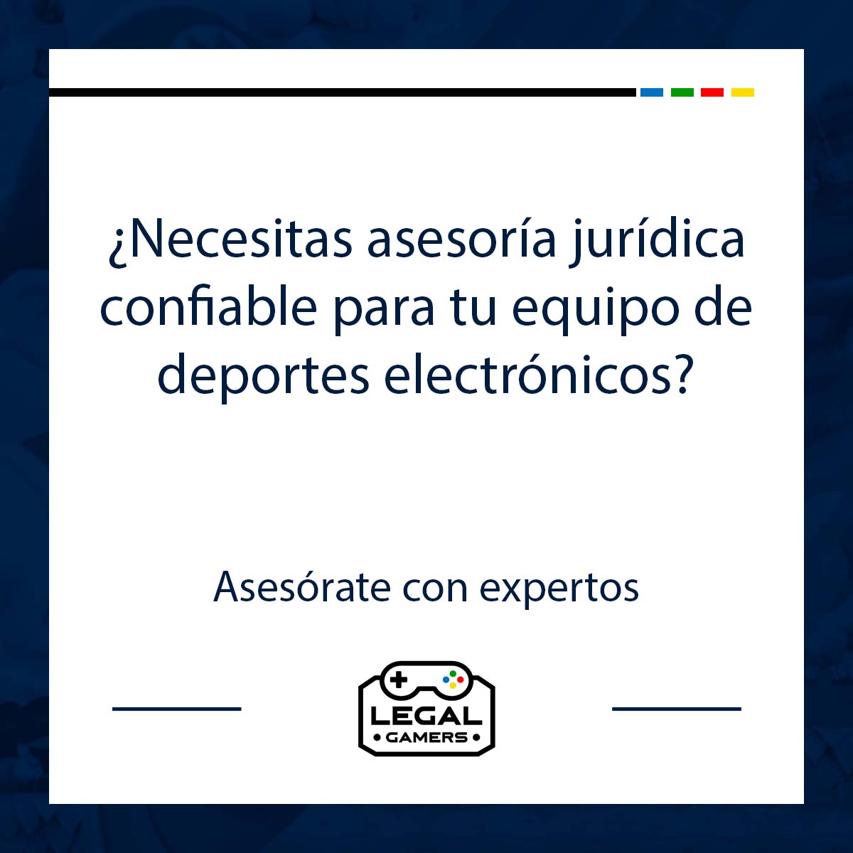 Contamos con un profesionales, no sólo amantes de los esports, sino también especialistas en todas las materias, trámites y gestiones que pudiera requerir un equipo de deportes electrónicos.
Deja tu sueño en manos de expertos
🎮 LEGAL GAMERS ⚖️