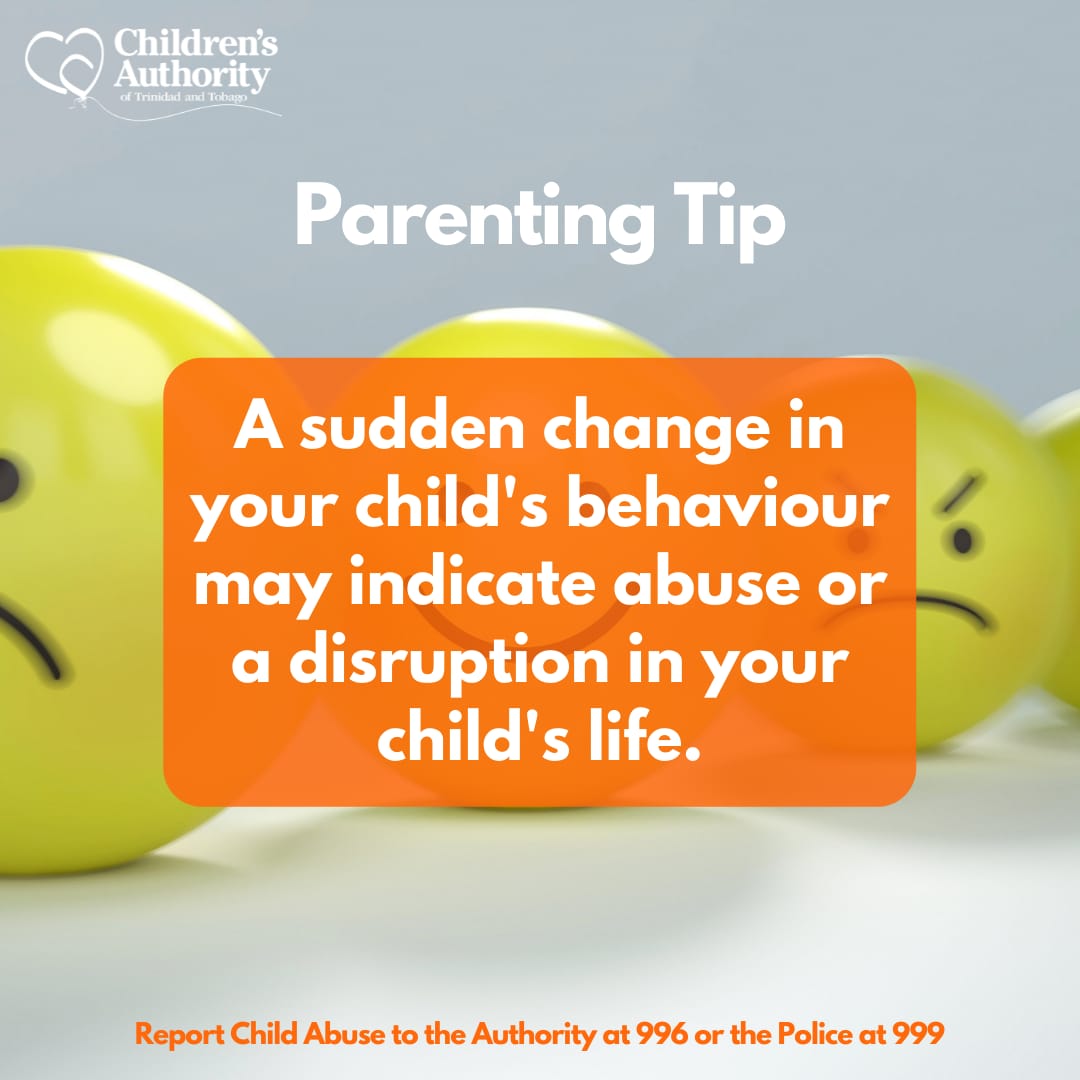 ttchildren_org's tweet image. Unlike adults, children  sometimes give subtle hints that they may be experiencing difficulty. Parents and guardians, be aware of changes in your child's behaviour.
#Abuse
#ChildProtection
#BehaviouralChanges
#TTChildren
#ChildrensAuthority