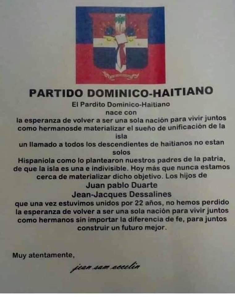 DuartianoUnido's tweet photo. Cuando creíamos haberlo visto todo con relación al tema Haitiano; ahora surge un Partido Político Haitiano en RD. Esperamos la @ProcuraduriaRD investigue. Están usurpando los símbolos Patrio. @PresidenciaRD @luisabinader @raquelarbaje por favor tienen que intervenir. https://t.co/etThwplck2