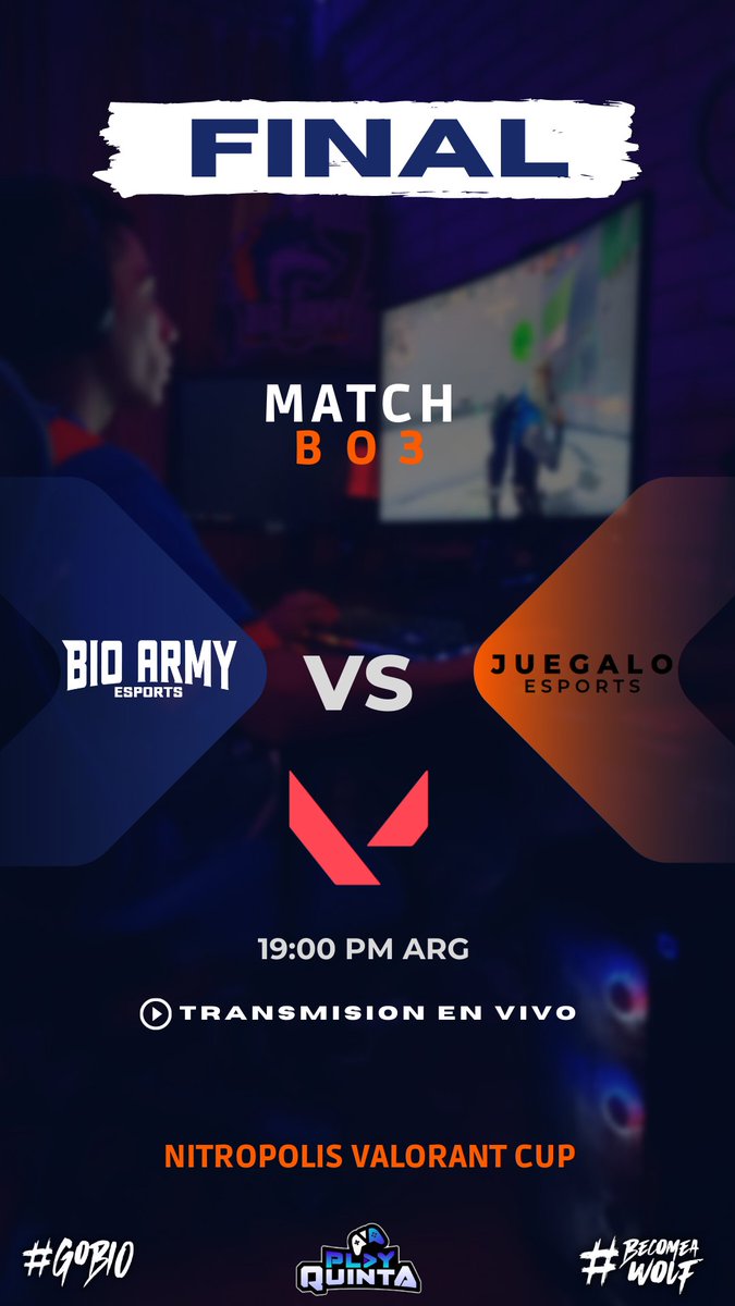BioArmyEsports's tweet photo. ES HOY!!!!
Final de valoranchi 🔫

🏆#NitropolisValorantCup
⏰En Vivo
🆚 @JuegaloEsports
📄Final
📺https://t.co/V2Vr6Q1oNC

@PlayQuinta

#GOBIO #BECOMEAWOLF #VALORANT https://t.co/A9ieQ1WaR5