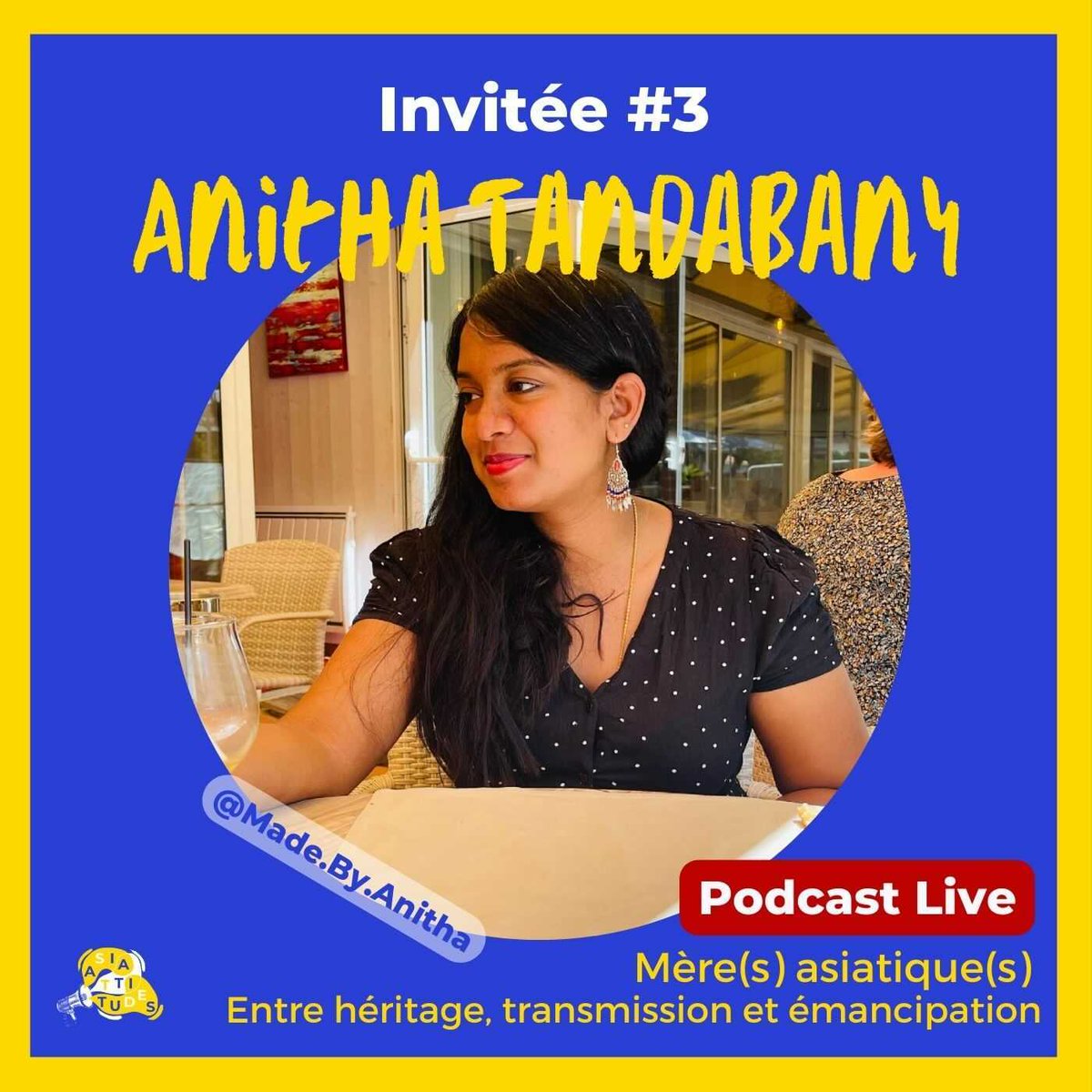 Notre 3ème invitée est Anitha Tandabany, créatrice du compte insta Made by Anitha dans lequel elle partage sa passion pour l'illustration en postant chaque semaine le portrait d'une femme tamoule. Elle transmet ainsi à travers ses illustrations son expérience franco tamoule.