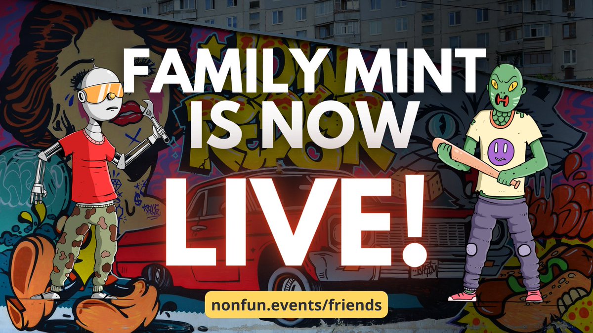 NonFunFriends's tweet photo. #NonFunFriends FAMILY MINT
IS NOW LIVE! π€ Letβs go!
π https://t.co/ETIHQ8CijV
π 0.05 ETH each / Max of 5 mints per wallet
Art reveal is approx 15 days after
the PUBLIC MINT π
#NonFunFriends #NonFunEvents https://t.co/VvPWuImh6U